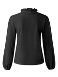 Purpdrank - Puff Sleeves Falbala Solid Color V-Neck Blouses