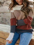 Stylish Color Block Crew Neck Sweater - Pullovers for Women - Soft, Casual, Long Sleeve Sweater for Fall and Winter Seasons - Comfortable Women's Clothing for Everyday Wear