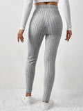 Solid Color Drawstring Waist Leggings, Casual Every Day Stretchy Skinny Leggings, Women's Clothing