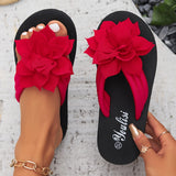 Purpdrank All-Season Floral Embellished Flip-Flops - 1pc Women'S Solid Color Slip-On Vacation Style - Fabric Upper, EVA Sole & Insole, Mid Heel