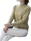 For Fall & Winter, Elegant Long Sleeve Solid Color Mock Neck Sweater, Women's Clothing