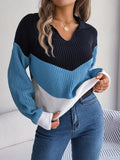 Cozy Colorblock Knit Lapel Collar Sweater - Soft Mid-Elastic Acrylic Fabric, Casual Long Sleeve Design, Hand Washable, Perfect for Fall and Winter - Womens Clothing