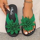 Purpdrank All-Season Floral Embellished Flip-Flops - 1pc Women'S Solid Color Slip-On Vacation Style - Fabric Upper, EVA Sole & Insole, Mid Heel