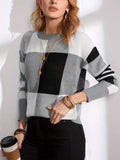 Stylish Color Block Crew Neck Sweater - Soft, Long Sleeve, Elegant, Fall and Winter Essential - Women's Fashion Clothing for Cold Weather