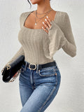 Rib Knit Scoop Neck Sweater, Casual Long Sleeve Sweater For Fall & Winter, Women's Clothing