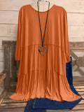 Plus Size Womens Chic Smock Dress - Flattering Long Sleeves, Rich Solid Color, Soft Round Neck with Delicate Ruffle Trim - Fashionable Casual Wear
