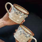 Purpdrank  1pc Retro Elegant Ceramic Mug with Blue Floral Pattern - White with Orange Rim, Perfect for Coffee or Tea, Office or Home Use, Hand Wash Only, Coffee Bar Accessories