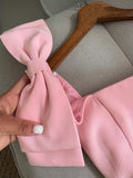 Purpdrank  Women'S Y2K Pink Bow-Decorated Square Neck Slim Fit Dress - Stretchy Polyester-Spandex Blend, Machine Washable, Spring/Fall Casual & Formal Wear