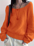 Cozy Off-The-Shoulder Solid Color Sweater - Soft Micro Elasticity, Machine Washable, Casual Long Sleeve for Spring & Fall - Womens Polyester Knit Fabric Clothing