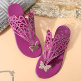 Purpdrank [Summer Rhinestone Butterfly Sandals] Women's Rhinestone Butterfly Decor Slide Sandals, Fashion Clip Toe Summer Shoes, Lightweight Slide Sandals