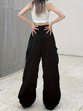 Purpdrank Y2K Chic Draped Cargo Pants - Versatile Solid Drawstring Design with Pockets - Fashion-Forward Womens Streetwear