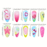 Purpdrank  30pcs Summer Beach Shell Colorful Starfish Flower Butterfly Heart Almond Nail Art Press-On Nail Stickers + Jelly File Strips