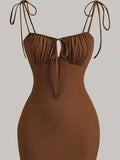 Lace Up Cut Out Ruched Dress, Elegant Sleeveless Cami Dress For Spring & Summer, Women's Clothing For Party Dressing