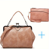 Purpdrank Chic Vintage-Inspired Faux Leather Handbag with Kiss Lock - Versatile Crossbody & Clutch Purse for Women, Durable & Lightweight, Perfect Gift for Mom or Girlfriend