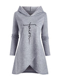 Cozy Faith Print Split Hem Hoodie, Long Sleeve Casual Sweatshirt for Women, Comfortable Clothing