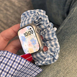 Purpdrank  Korean-Style Lattice Hairband for apple Watch Strap - Cute Elastic Nylon Band with Push Button Butterfly Clasp, Floral Pattern, 46mm-49mm Compatible, Stylish Accessory for Series 6, SE, 7, 8, 9, 10, Accessory|Flora