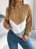 Cozy Cable Knit Crew Neck Sweater - Women's Casual Long Sleeve Pullover Sweater for Everyday Wear - Soft, Warm, and Comfortable Clothing for Winter