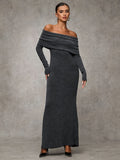 Elegant Off the Shoulder Knit Tunic Dress for Women, Polyester Blend, Solid Color, Strapless Design, for Spring/Fall