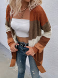 Purpdrank Plus Size Womens Cozy Colorblock Stripe Knitted Cardigan - Soft Medium Stretch Acrylic Fabric, Casual Long Sleeve Open Front, Machine Washable - Perfect for Fall/Winter Season