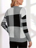 Stylish Color Block Crew Neck Sweater - Soft, Long Sleeve, Elegant, Fall and Winter Essential - Women's Fashion Clothing for Cold Weather
