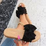 Purpdrank [Off-the-Shoulder Summer Sandals] Re Na Qian Qing Women's Summer Slide Sandals - Chic Off-the-Shoulder, Bowknot Design - Fabric Upper, Flat Heel, Open Toe, PU Sole, Handwash/Dry Clean