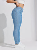 Stylish High-Waist Ankle-Length Dark Blue Skinny Jeans - Soft Stretch Denim, Comfortable Fit, Flattering Silhouette, Autumn Essential - Women's Basic Style Pants
