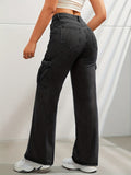 High-Waisted Y2K Kpop-Inspired Denim Cargo Jeans - Side Flap Pockets, Light Wash, Casual Slash Pockets, Comfortable Fabric, Stylish Design, Women's Fashionable Clothing for Everyday Wear