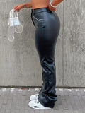 Purpdrank Stylish Faux Leather Casual Pants - Soft, Breathable, Water-Resistant, and Stretchy Fabric for Comfortable Hiking, Running, and Sports - Women's Fashionable Activewear for Outdoor Activities