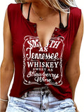 Purpdrank Smooth As Tennessee Whiskey, Sweet As Strawberry Wine" Women's Sleeveless V-Neck Tank Top - Casual, Machine Washable, Polyester Blend with Ring Detail - Perfect for Country Music Nights, Country Music T Shirts