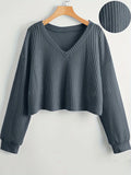 Stylish Solid Color V-Neck Sweater - Women's Elegant Long Sleeve Pullover for Spring and Fall - Soft, Cozy, and Versatile Clothing for Everyday Wear