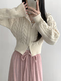 Two-way Cable Kit, Long Sleeve Chic Zip Cardigan, Drop Shoulder Slim Collared For Fall & Winter, Women's Clothing