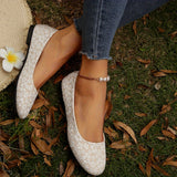 Purpdrank Comfortable All-Season Elegant Floral Print Slip-On Flats - Sizes 5-10.5, Faux Cover Lining, Plastic Sole, Pearl Embellished - Perfect for Casual Wear