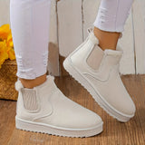 Women's Solid Color Short Boots, Casual Slip On Plush Lined Ankle Boots, Comfortable Winter Boots