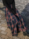 Purpdrank  Women's Elegant Plaid A-Line Midi Skirt - Long Flared Hem, Machine Washable, All-Season Versatile Fit for Casual & Formal Outfits, Cute Skirts, Nontransparent Fabric