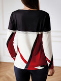 Color Block Crew Neck T-Shirt, Casual Long Sleeve T-Shirt For Spring & Fall, Women's Clothing