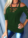 Purpdrank Solid Sexy Half Sleeve Cut Out Cold Shoulder T-shirt - Women's Clothing