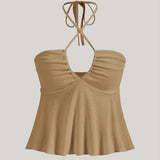 Purpdrank Chic Cross Front Ruched Halter Top - Flattering Tie Back, Sleeveless Summer Style - Trendy Y2K Inspired, Perfect for Cute & Coquette Fashionistas