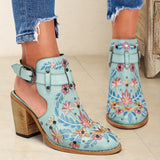 Purpdrank Women's Embroidered & Studded Decor Chunky Heeled Boots, Slingback Faux Leather Ankle Boots, Women's Footwear