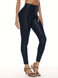 Seamless Faux Leather Skinny Leggings - High Waist, Stretchable, Vintage Style - Soft Touch, Fashion-Forward, All-Season Womens Clothing - Retro Charm for Casual or Dressy Wear