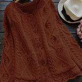Purpdrank Plus Size Solid Color Cable Knitted Cardigan, Casual Button Front Long Sleeve Cardigan, Women's Plus Size Clothing