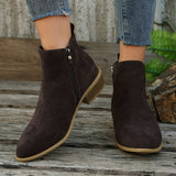 Women's Solid Boots, Short Tube Point Toe Faux Leather Zipper Chunky Heel Casual Boots, Women's Footwear
