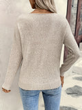 Women's Elegant Long Sleeve V-Neck Knitted Sweater - Solid Color, Regular Fit, Pullover Style with Hollow-Out Detail in Polyester for Spring/Fall