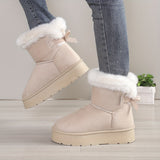Women's Solid Color Fluffy Boots, Bowknot Decor Platform Thermal Lined Boots, Winter Non-slip Plush Soft Shoes