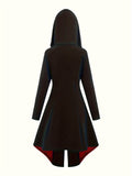 Vintage-Inspired Peplum Hooded Dress - Color Block, Micro Elasticity, Long Sleeve, Polyester, Solid Color, No Printing, Spring/Fall Wear - Womens Gothic Bandage Dress for Adult