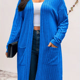 Purpdrank Cozy Plus Size Solid Color Open Front Cardigan - Soft, Long Sleeve, Dual Pockets, Casual, Fall Essential - Women's Comfortable Plus Size Clothing for Everyday Wear