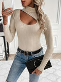 Turtle Neck Sweater - Elegant, Slim-Fit, Long Sleeve, Solid Color, Cut Out Design, Fall and Winter Essential, Women's Clothing