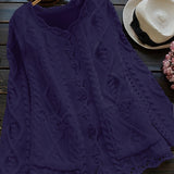 Purpdrank Plus Size Solid Color Cable Knitted Cardigan, Casual Button Front Long Sleeve Cardigan, Women's Plus Size Clothing