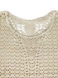 Cut Out Knitted Pullover Sweater, Casual Crew Neck Sweater, Women's Clothing