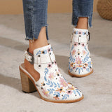 Purpdrank Women's Embroidered & Studded Decor Chunky Heeled Boots, Slingback Faux Leather Ankle Boots, Women's Footwear