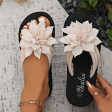 Purpdrank All-Season Floral Embellished Flip-Flops - 1pc Women'S Solid Color Slip-On Vacation Style - Fabric Upper, EVA Sole & Insole, Mid Heel